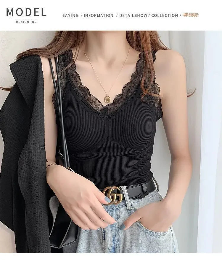 Thermal Underwear Inner Vest For Women Warm Winter Sexy Lace Sleeveless Tank Tops Padded Bra Thermo Thick Slimming Undershirt