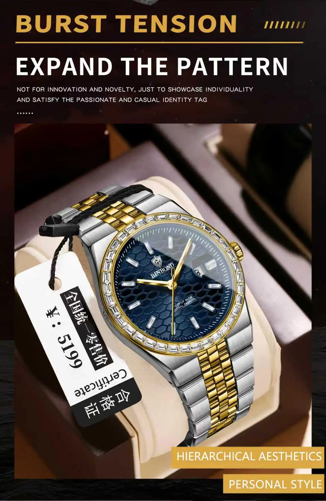 BINBOND New Men's Quartz Watch Classic Style Waterproof Luminous Date Display Stainless Steel Wristwatch For Male Relojes Hombre