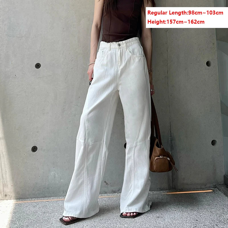 KSTUN 2025 Summer New Women's White Jeans Low Waist Wide Leg Jeans Denim Pants Losoe Fitness Girls Casual Dragging Pants Striped