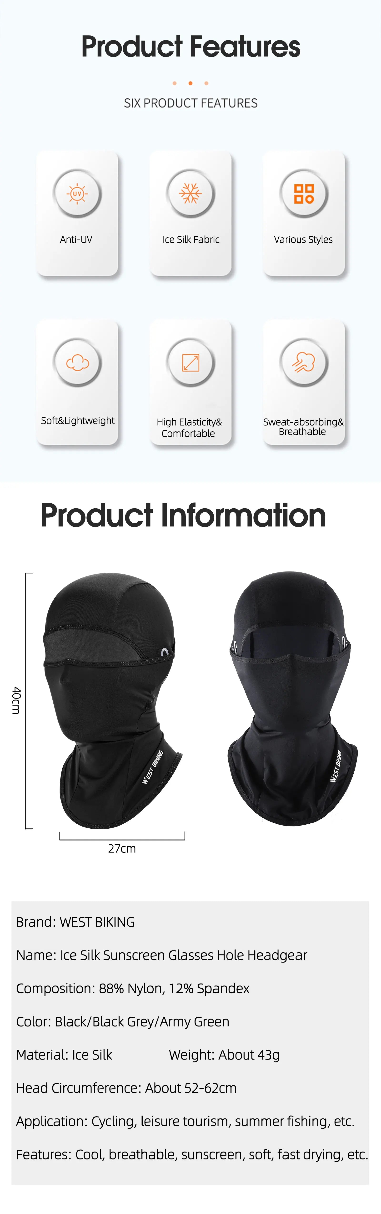 WEST BIKING Summer Cycling Face Mask Cool Breathable Sports Balaclava Men Women Bicycle Motorcycle Sun UV Protection Cycling Cap