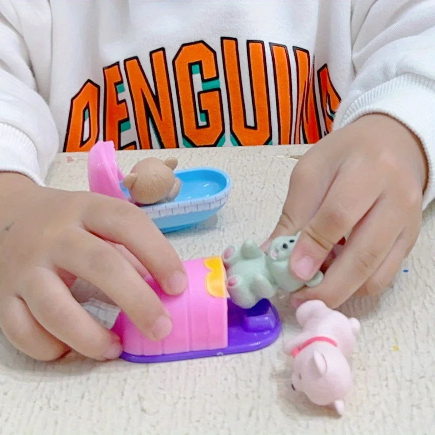 Children's Play House Toys with Teddy Bears Pet Bathrooms Scene Little Girls Family Pet Toys Gift for Kids
