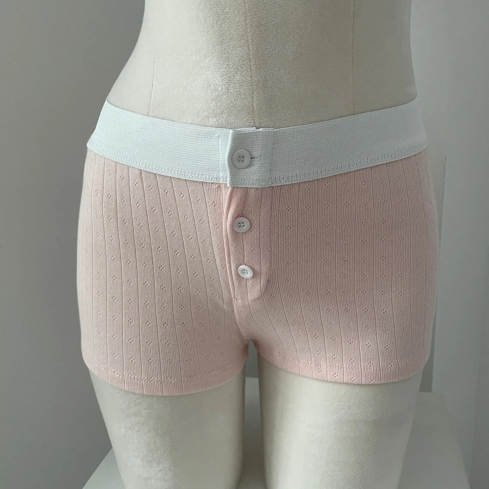 Floral Eyelet Cotton Boy Shorts Woman Summer Three Buttons Patchwork Elastic Waist Straight Short Pant Sweet Cute Home Underwear