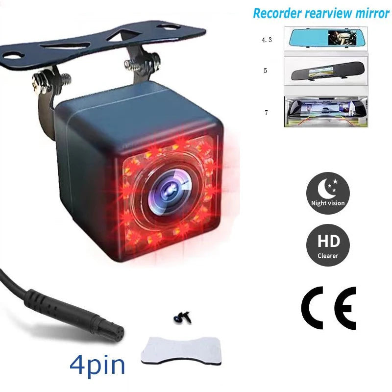 Car Camera Driving Recorder 4-Pin Image Ultra-Clear 12LED Infrared Rear Camera Waterproof Sunscreen HD Night Vision