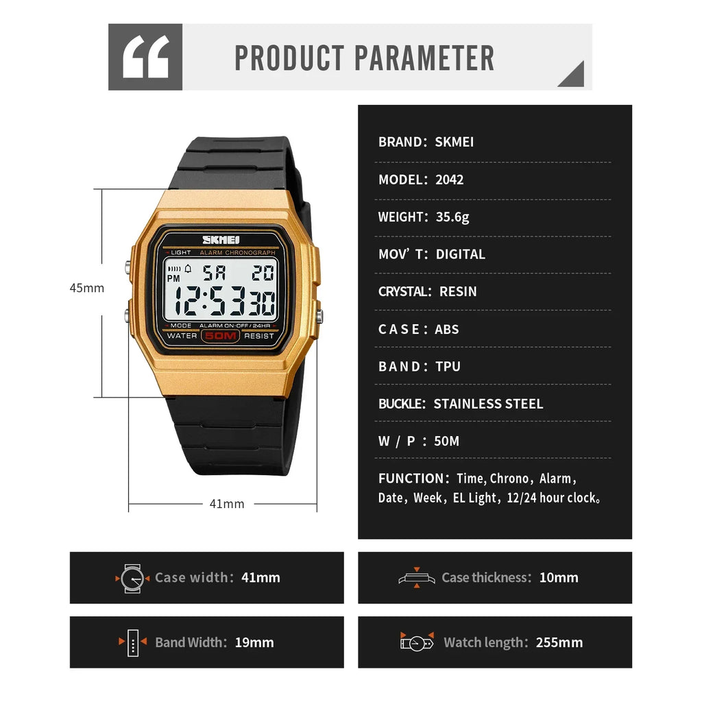 SKMEI 2042 Military Clock reloj hombre Digital Sport Watches  Mens Outdoors 5Bar Waterproof Chrono Date Week Men Wristwatches