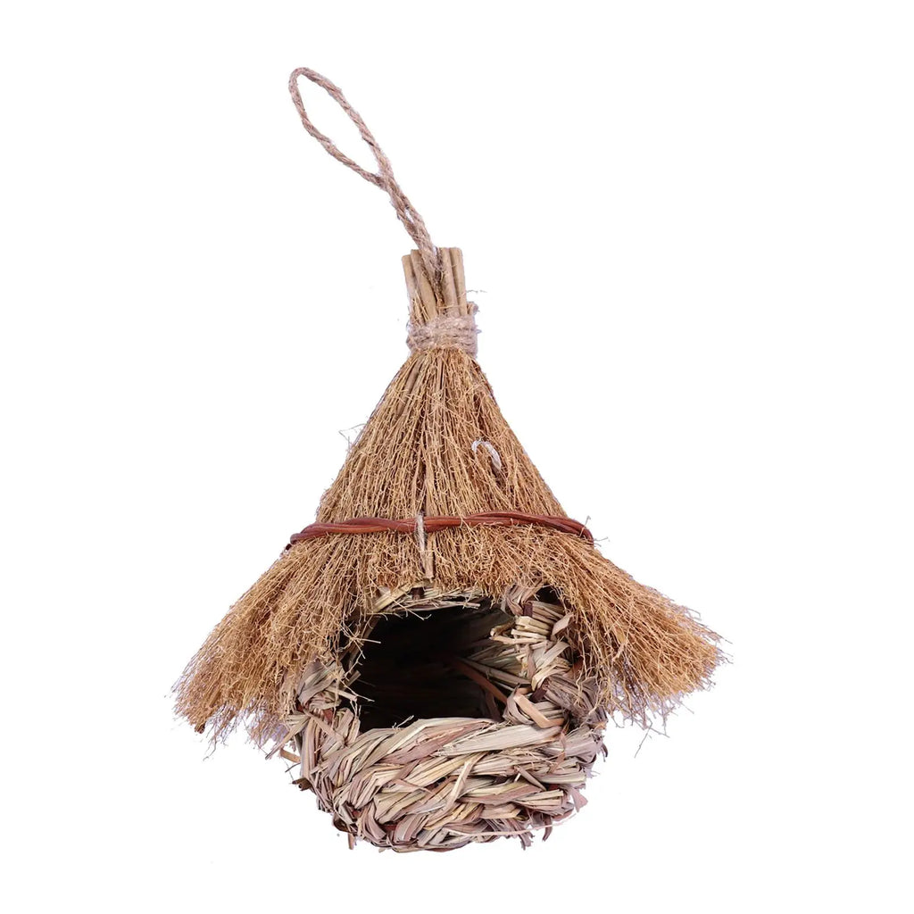 Wren Finch Bird House Hand Woven Bird House Grass Birds Hut Bird House for Outside Indoor Lawn Patio Home