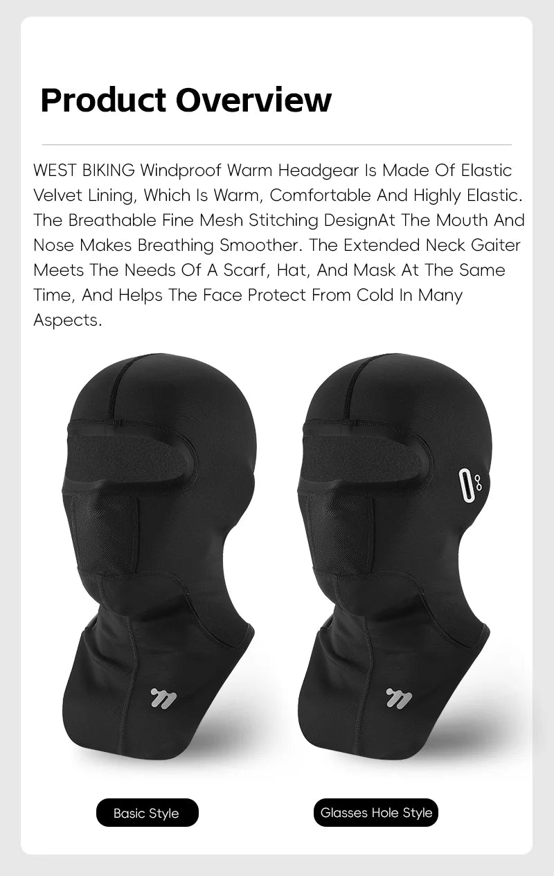 WEST BIKING Winter Warm Cycling Cap Windproof Thermal Bicycle Motorcycle Balaclava Men Women Running Skiing Scarf Full Face Mask