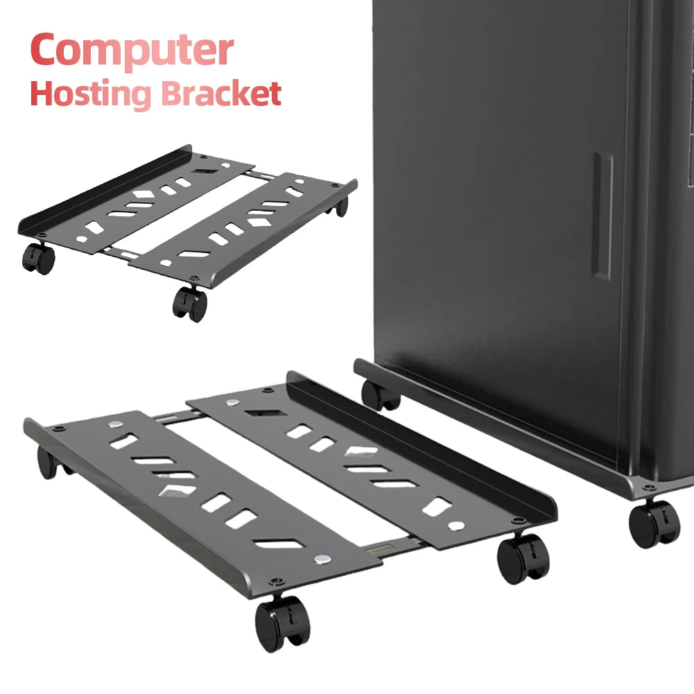 Heavy-Duty PC Tower Stand with Caster Wheels Adjustable PC Tower CPU Holder Steel Desktop Stand PC Riser Office Desk Accessories