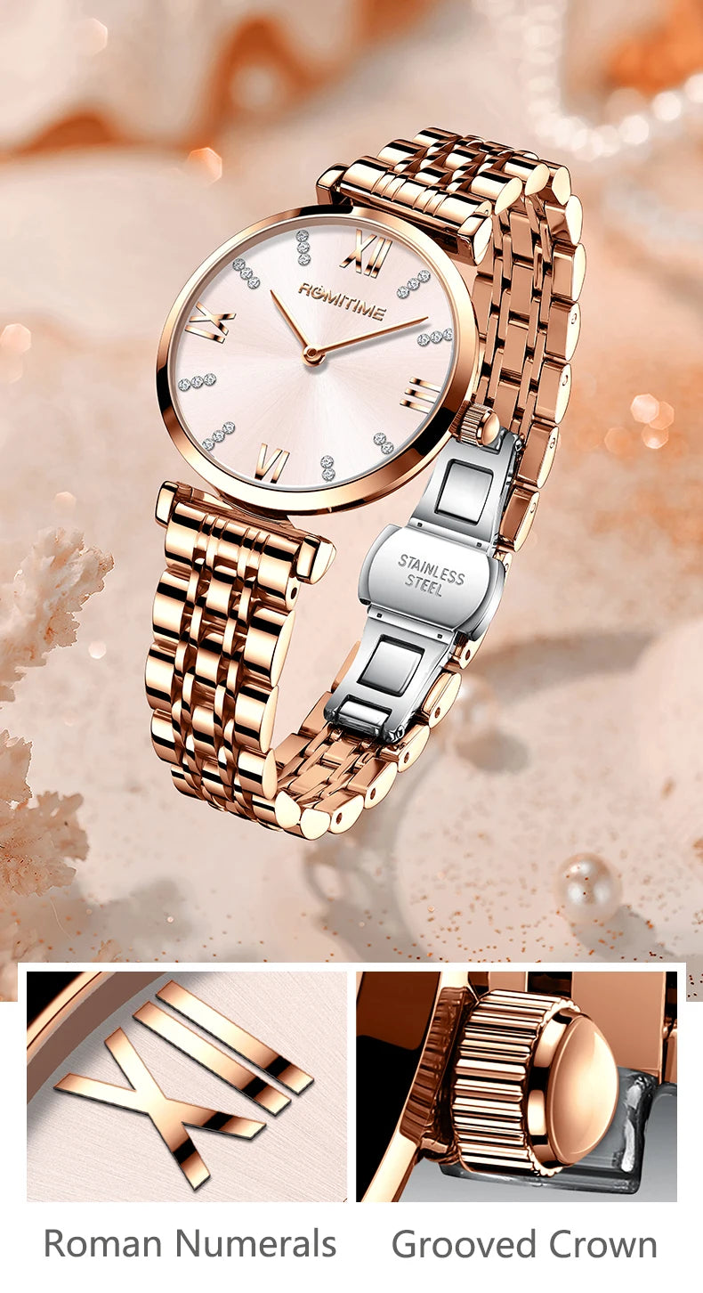 ROMITIME Women's Watch Luxury Elegant Trend Simple Waterproof Original Certification Stainless Steel Quartz Wrist watch