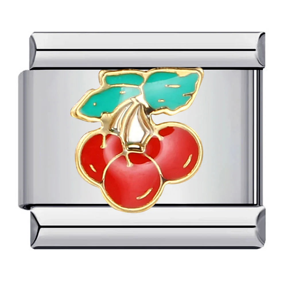 Y2K Italian Charm Bracelet Cute Fruit Cherries Colourful Elastic Link Chain Brangle DIY Making Fashion Jewelry Accessories