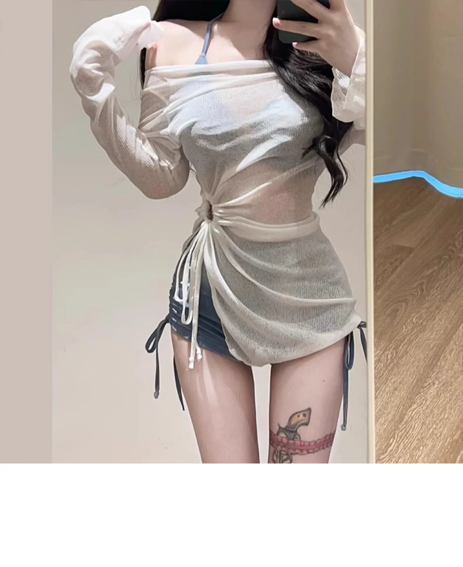 Vacation American Sexy Tie Dye Blue Sports Split Flat Angle Bikini Cover Three Piece Set Hot Spring Vacation Swimsuit for Women
