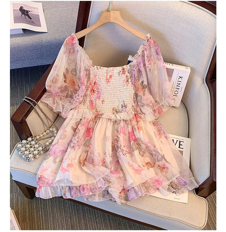 150Kg Plus Size Women's Bust 130-150 Summer Chiffon Shirt Thin Floral Top Decor 5XL 6XL 7XL 8XL 9XL