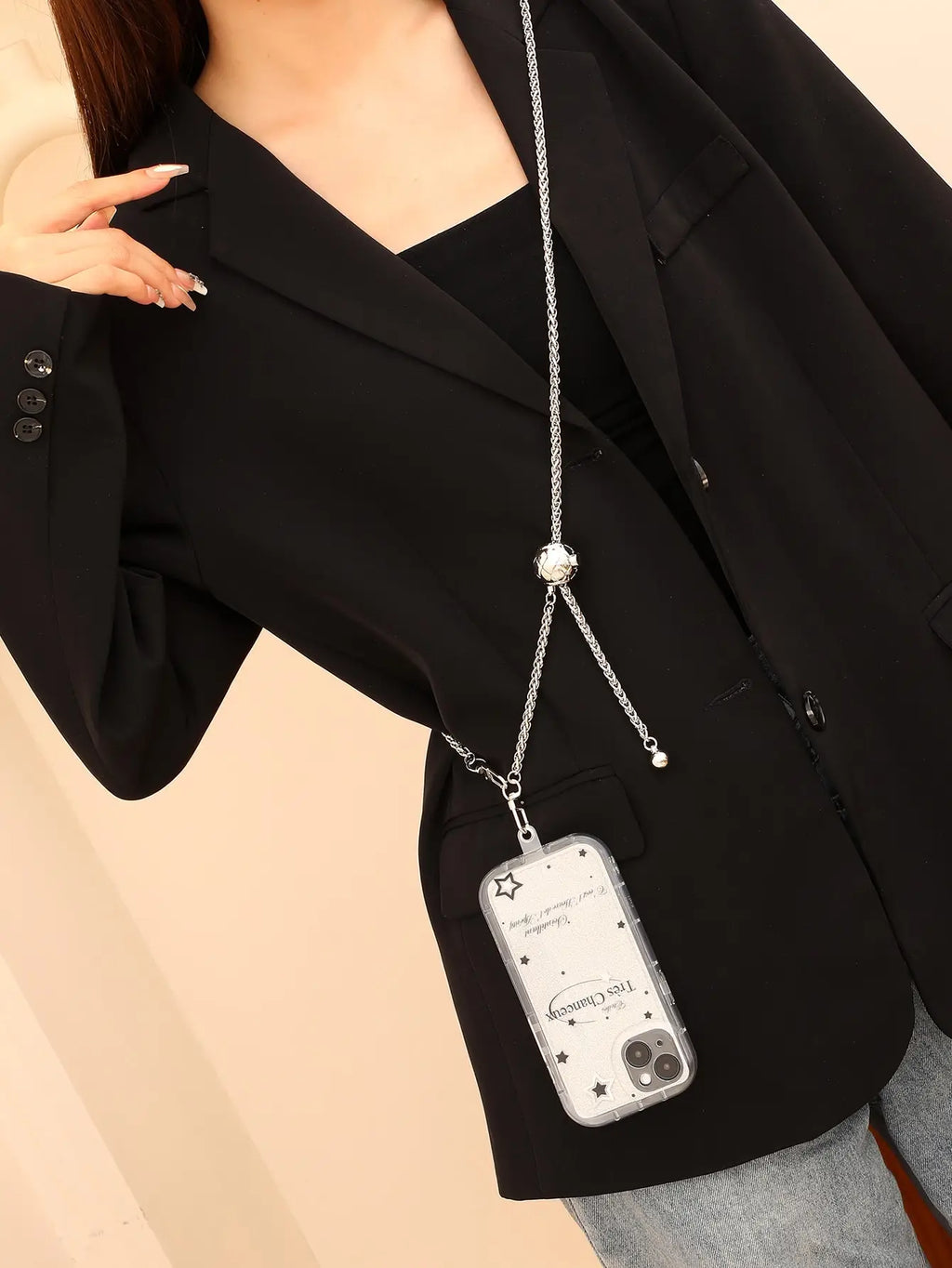 Gold Silver Iron Chain Aluminum chain Adjustable Length Diagonal Span Mobile Phone Pendant