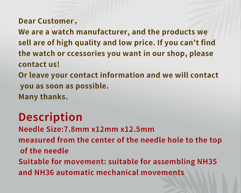 Modified watch hands with color matching red, silver, and green luminous hands suitable for stainless steel NH35/36/4R/7S mechan