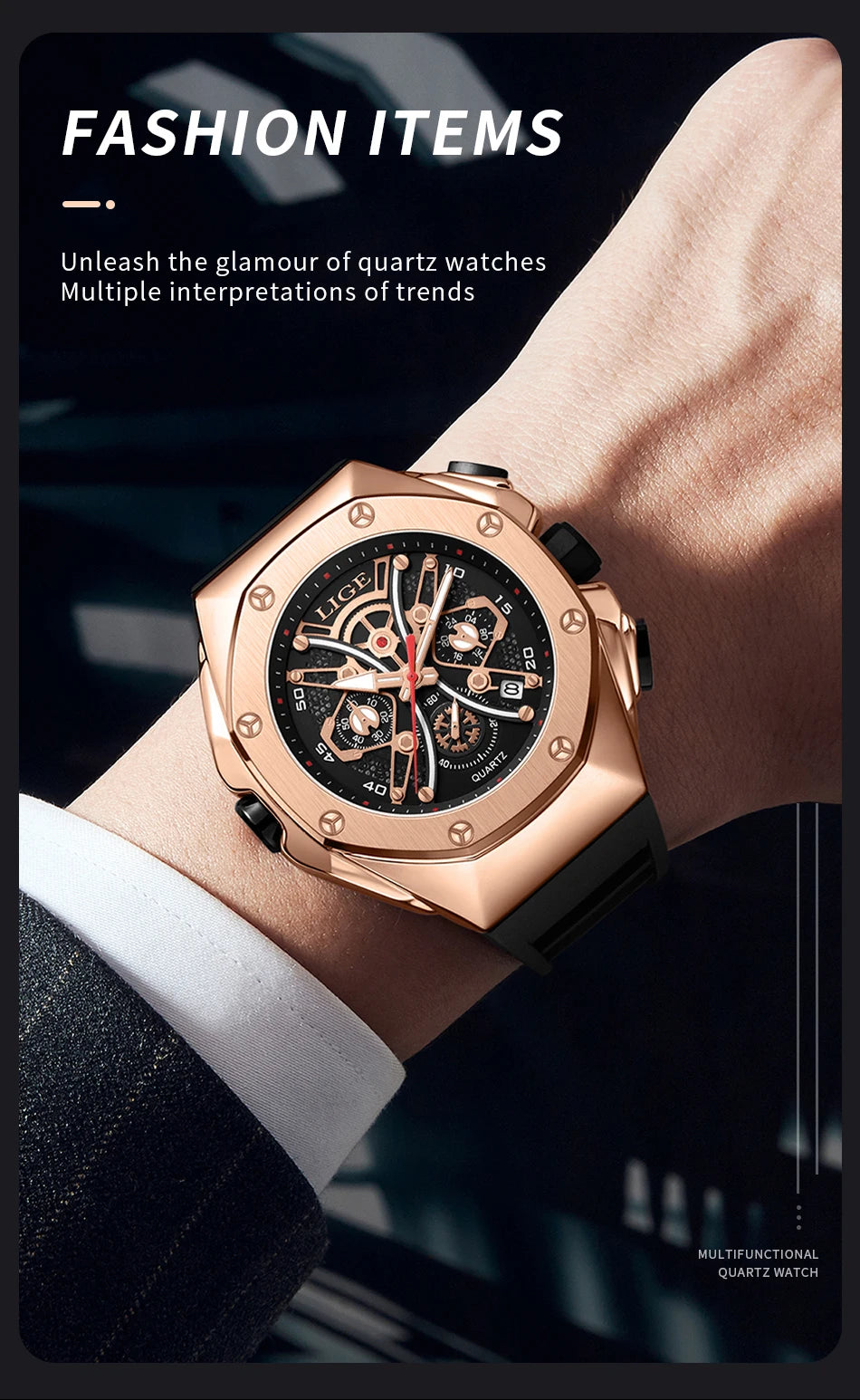 LIGE Mens Watches Top Brand Luxury Fashion Waterproof Watch For Men Silicone Sport Military Chronograph Wristwatch Montre Homme