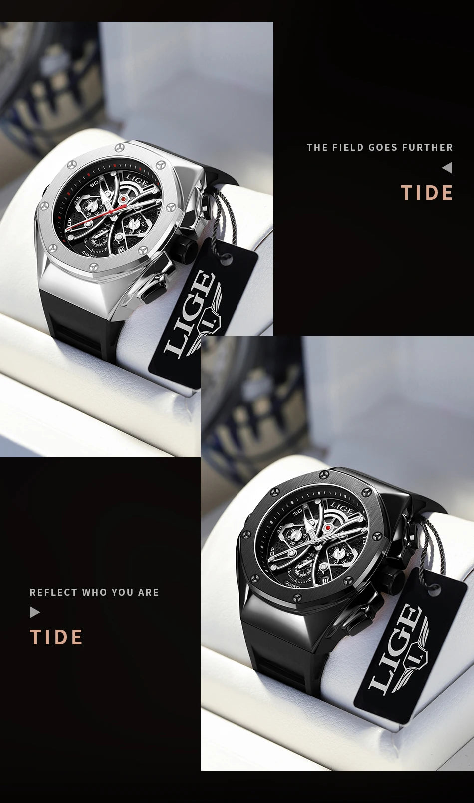 LIGE Mens Watches Top Brand Luxury Fashion Waterproof Watch For Men Silicone Sport Military Chronograph Wristwatch Montre Homme
