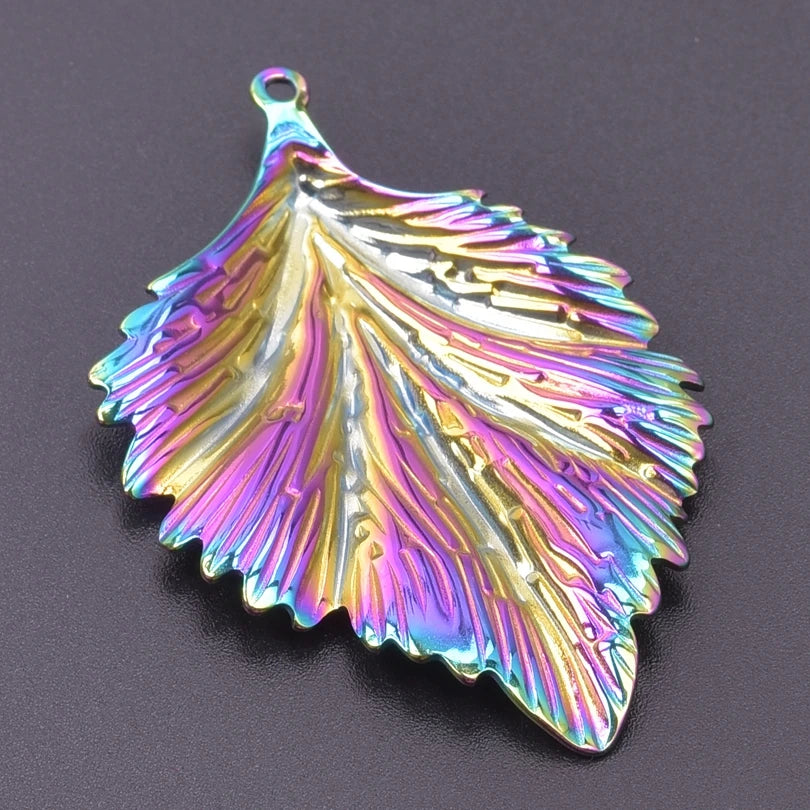 Rainbow Plant DIY Pendant Charm Maple Leaves Foliage Tulip Stainless Steel Charms For Jewelry Making Supplies Handmade Materials