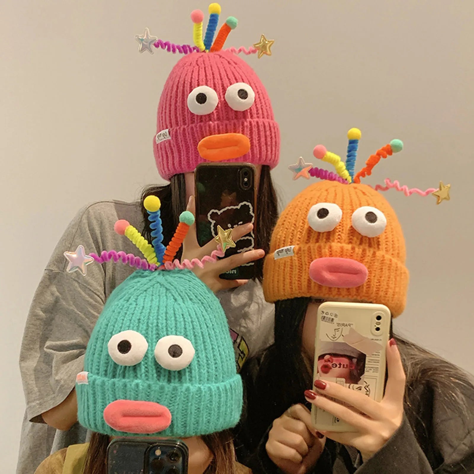 Women's Hat Funny Cartoon Sausage Mouth Wool Hat Knitted Ear Protectioned Hat Winter Warm Cute Big Head Cute Funny Hat
