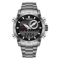 Multi-functional sports men's watch with dual movement electronic steel band luminous waterproof quartz wristwatch
