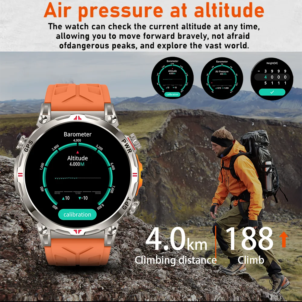 New Outdoor GPS GPT Compass Smart Watch 3ATM Waterproof Fitness Track Heart Rate BT Call Professional Sports 650mAh Smartwatch