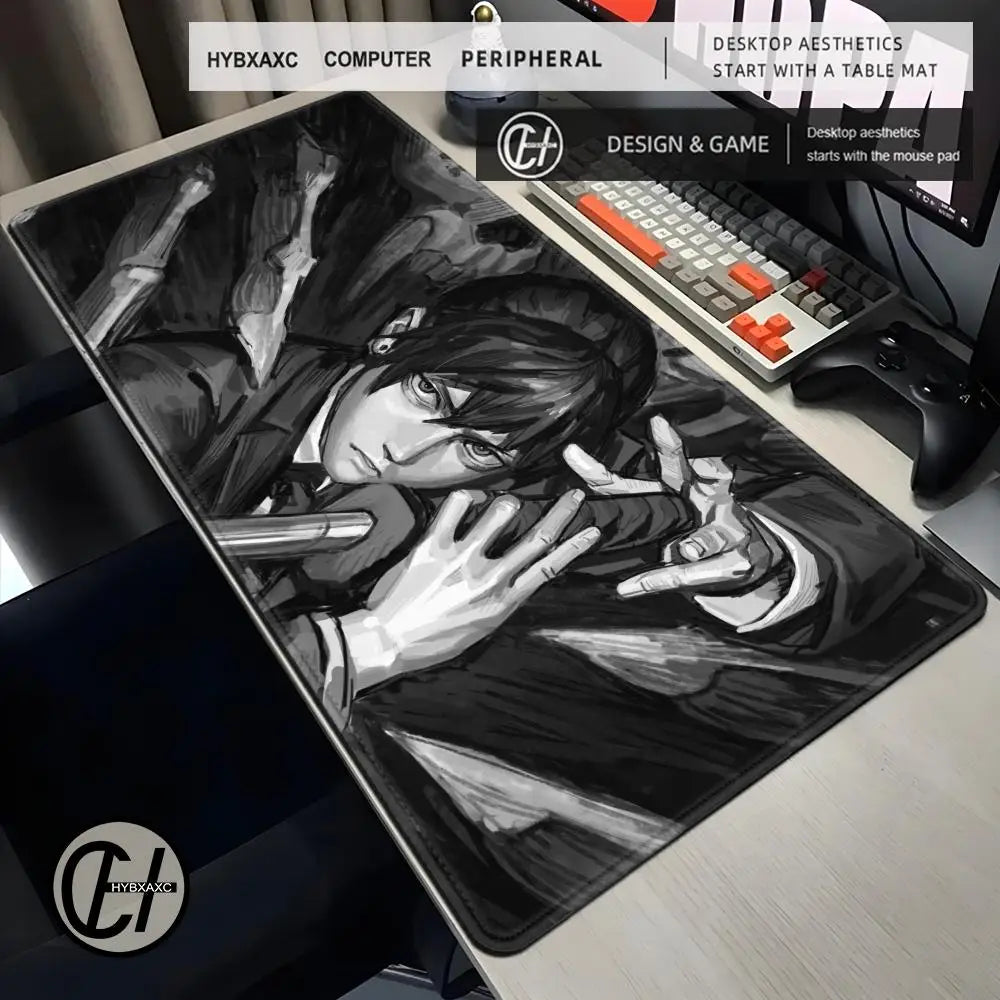 Black And White Anime Mousepad Laptop C-chainsaw Man Keyboard Pad PC Gaming Accessories Aki Hayakawa Desk Mat