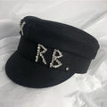 Designer Brand Wool Newsboy caps Women Diamond Letter Flat Top Cap Solid Color Militray Hat Fashion Streetwear Navy Hat