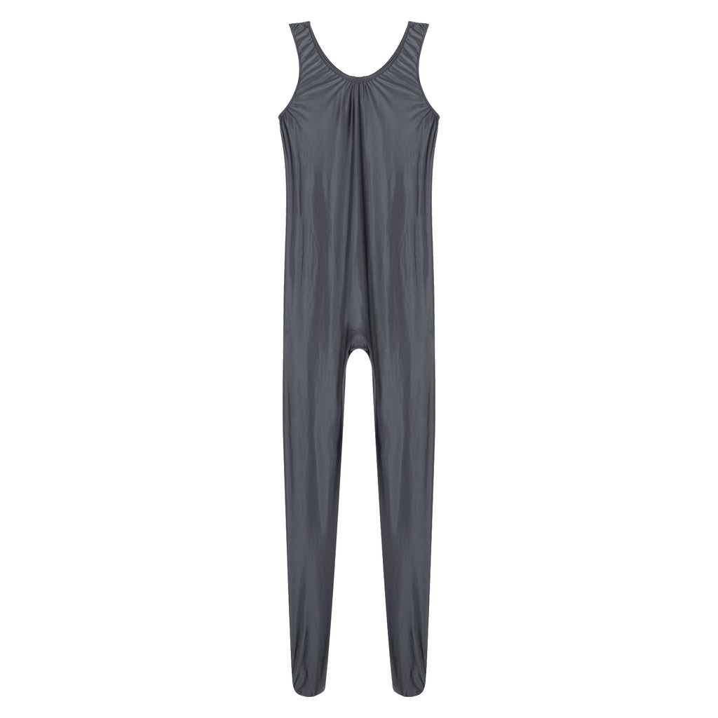 Women's Sleeveless Full Body Bodysuit Glossy Jumpsuit Gymnastics Fitness Swimming Leotard Pole Dance Costume Clubwear Lingerie
