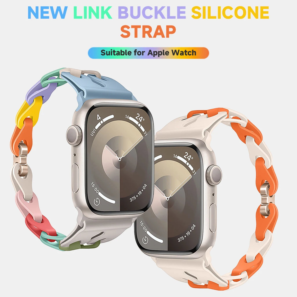 Chain Link Silicone Strap for Apple Watch Band Ultra 3 2 49mm 44mm 40mm 45mm 41mm 42mm Bracelet for Series 11 10 9 8 7 6 5 4 SE3