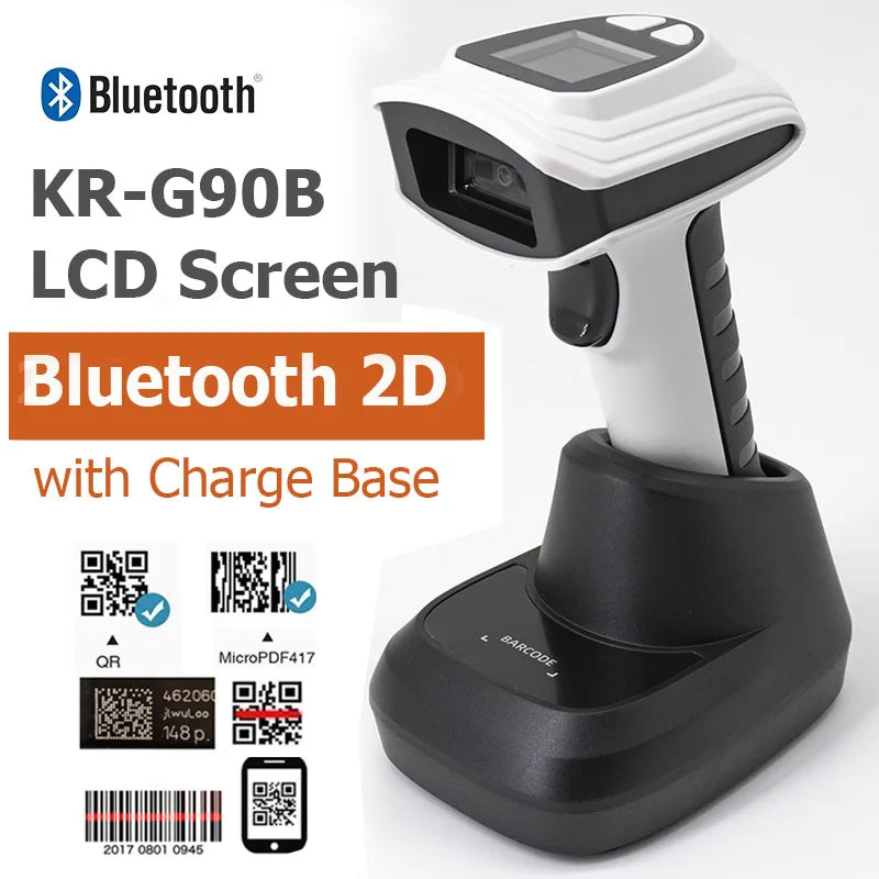 Wireless Handheld 2D Bluetooth Barcode Scanner PDF417 Data Matrix QR Code Reader with LCD Screen Display Image Logistic Reader