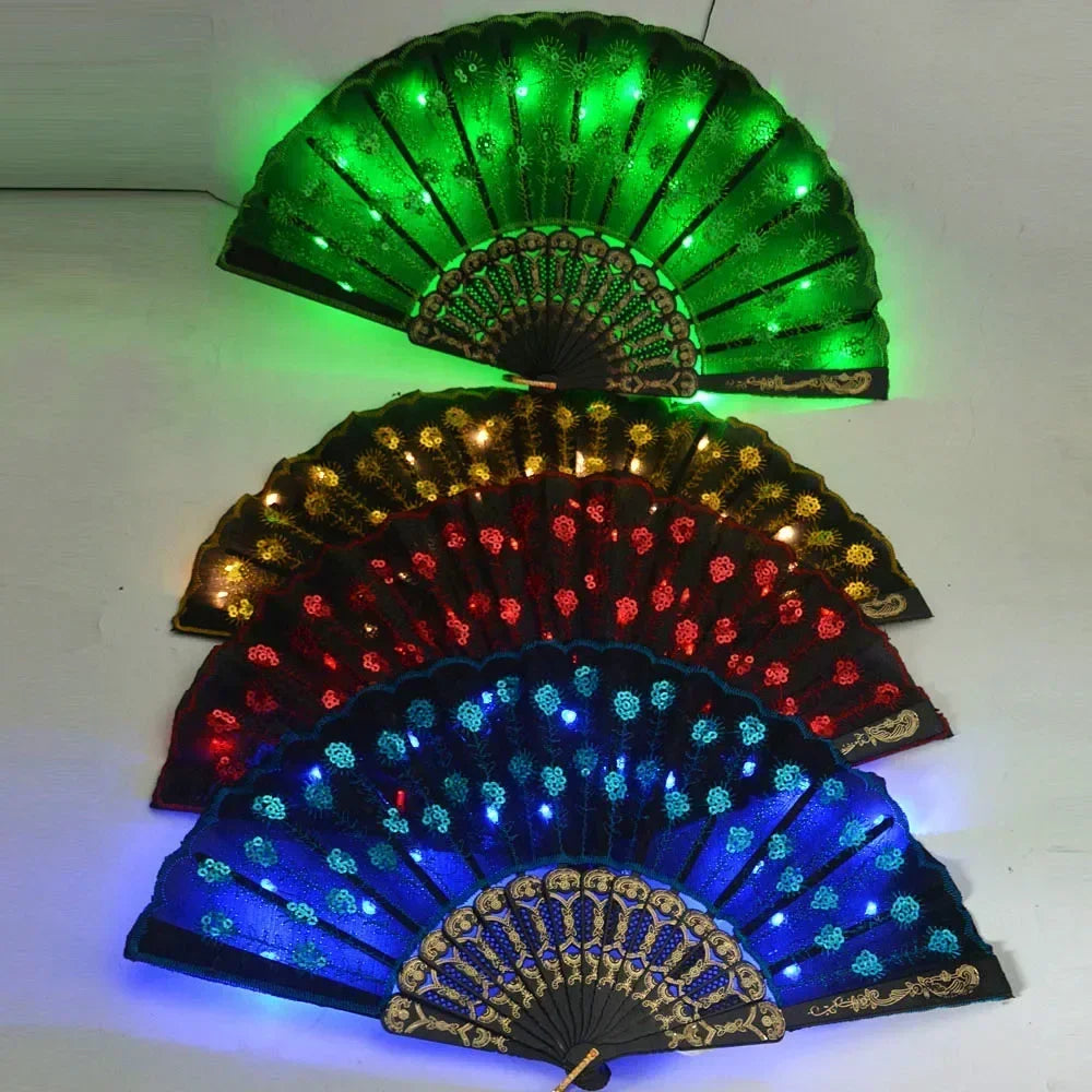 Party Glow Light Up Flower Peacock Hand Fan Dance Show Church Birthday Gift  Bar Props Wedding Festival Halloween Christmas