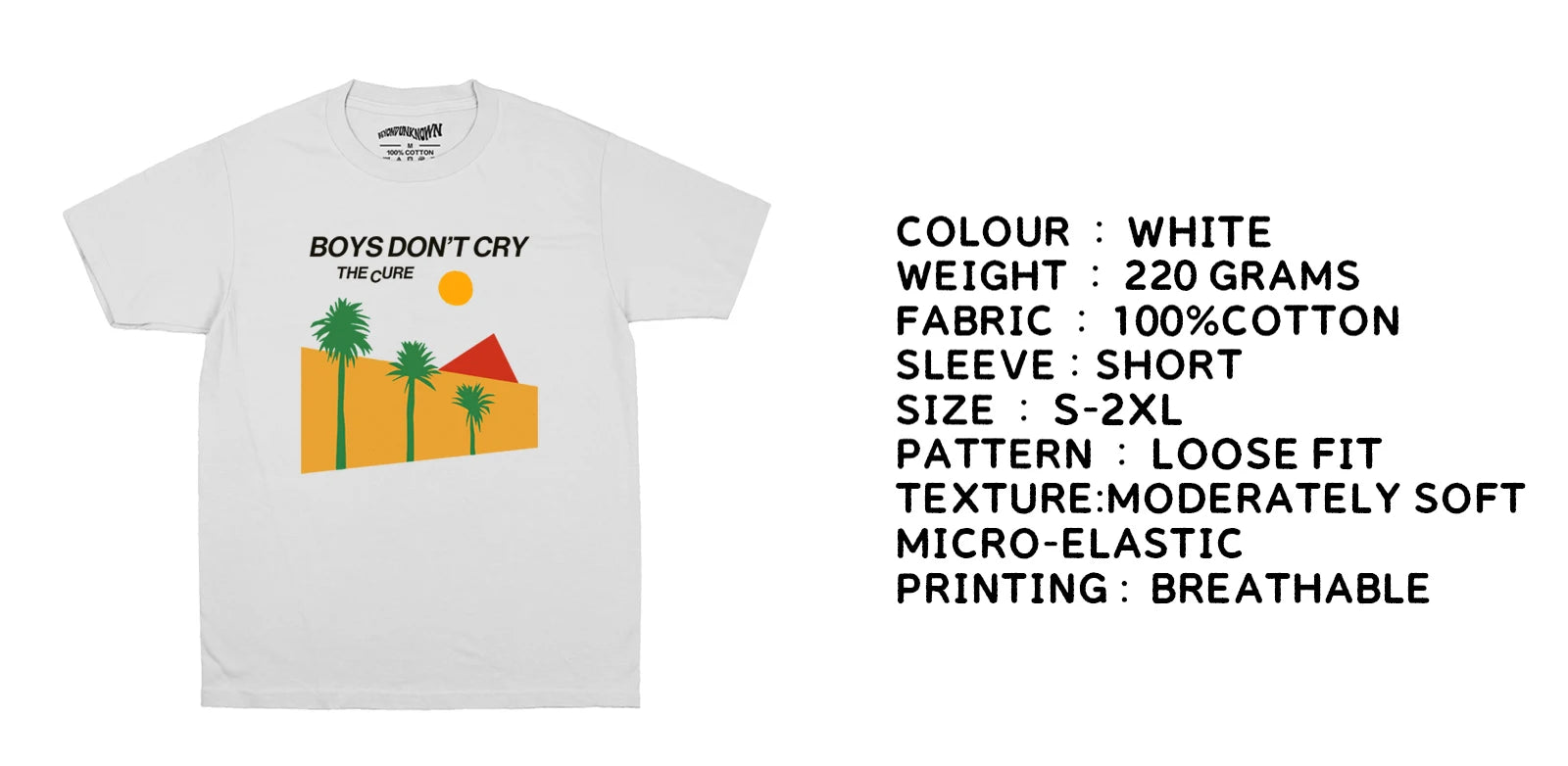 Boys Don't Cry The Cure T Shirt New Wave Post Punk Smiths Talking Heads Band Short Sleeves Men's Top Graphic Rock Printed Shirt