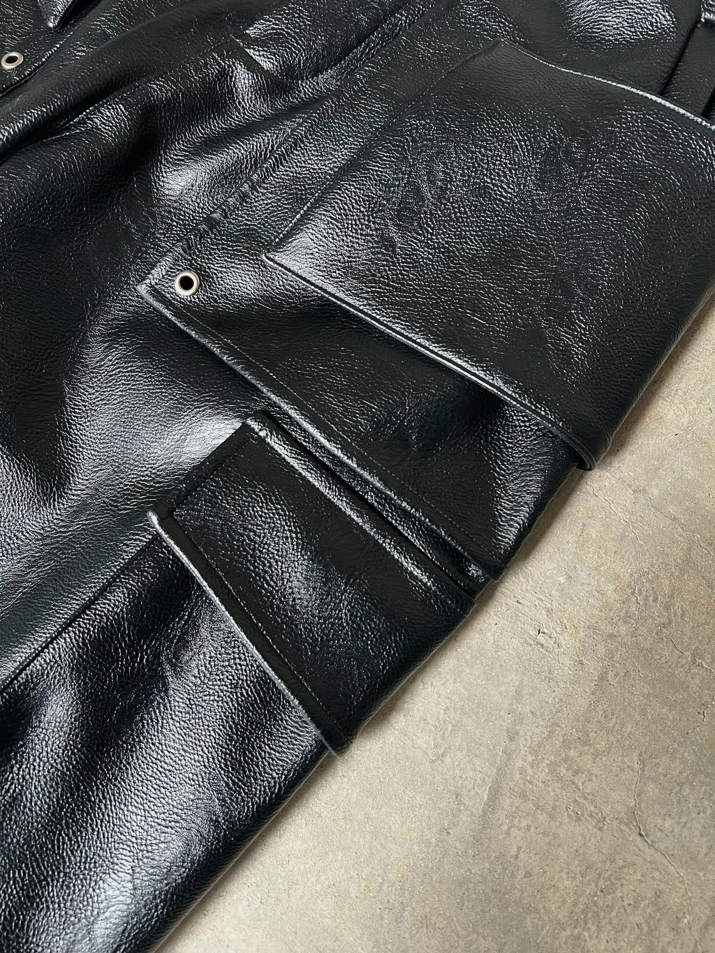 Mauroicardi Spring Cool Long Baggy Black Pu Leather Wide Leg Cargo Pants Men with Many Pockets Mens Designer Clothes Streetwear