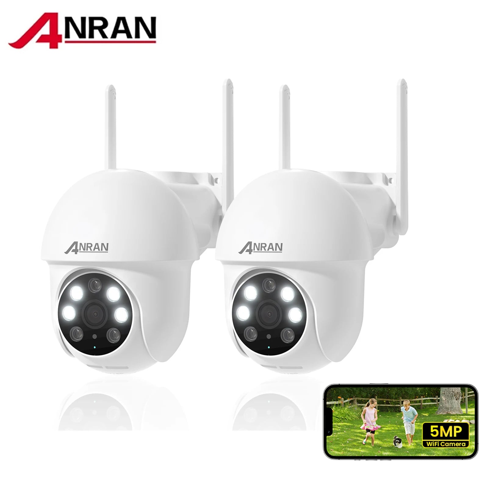 ANRAN 5G Wifi Camera 2/3/4PCS 5MP Wired Security Camera 24/7 Continue Record, IP66,Compatible Alexa,Auto Tracking,PIR Detection