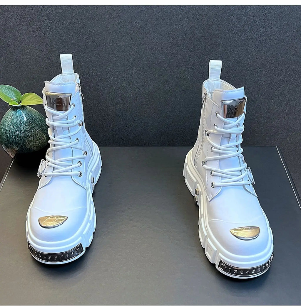 New Arrival Men Fashion Casual Metal Short Boots Spring Autumn Luxury Designer Youth Trending High Top Thick Bottom Sneakers