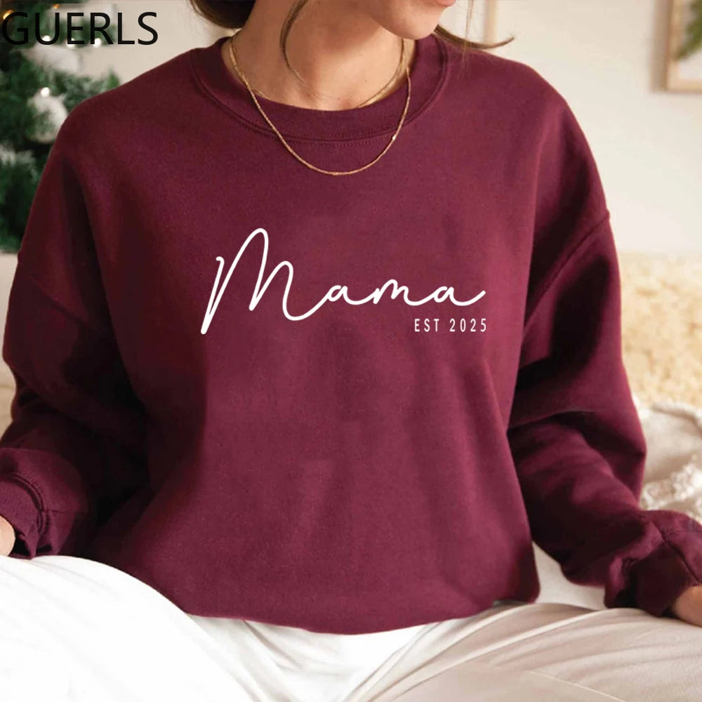 Mama Est Sweatshirt Custom Mama Est 2025 Sweatshirt Custom Mom Sweatshirts Women Hoodies Long Sleeve Crewneck Sweater Mom Gift
