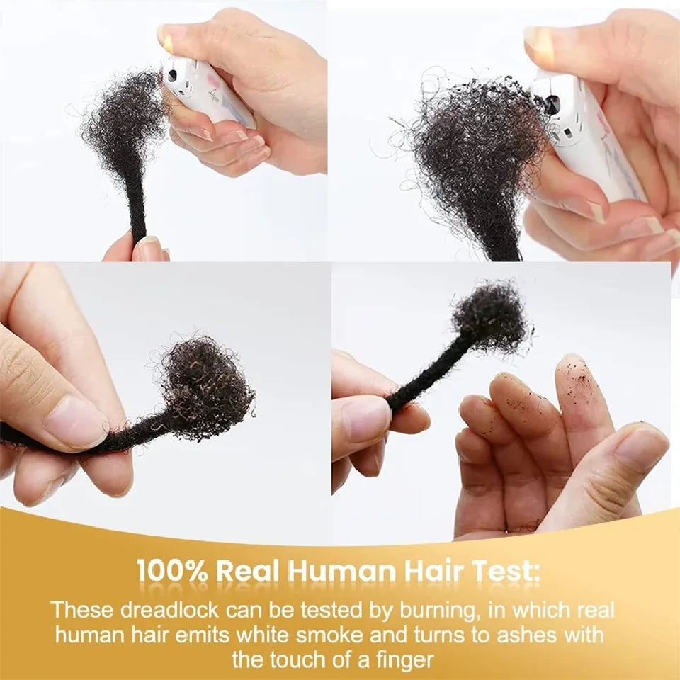 100% Real Human Hair Dreadlock Extensions for Man/Women Full Handmade Human Hair Locs Extension 8-24 Inch 0.8 cm Width 10-40 Pcs