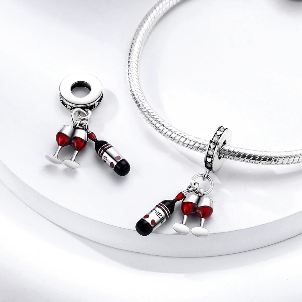 925 Silver Lipstick High Heels Charms For Lady Pendant Fit Original Bracelet DIY Ornament