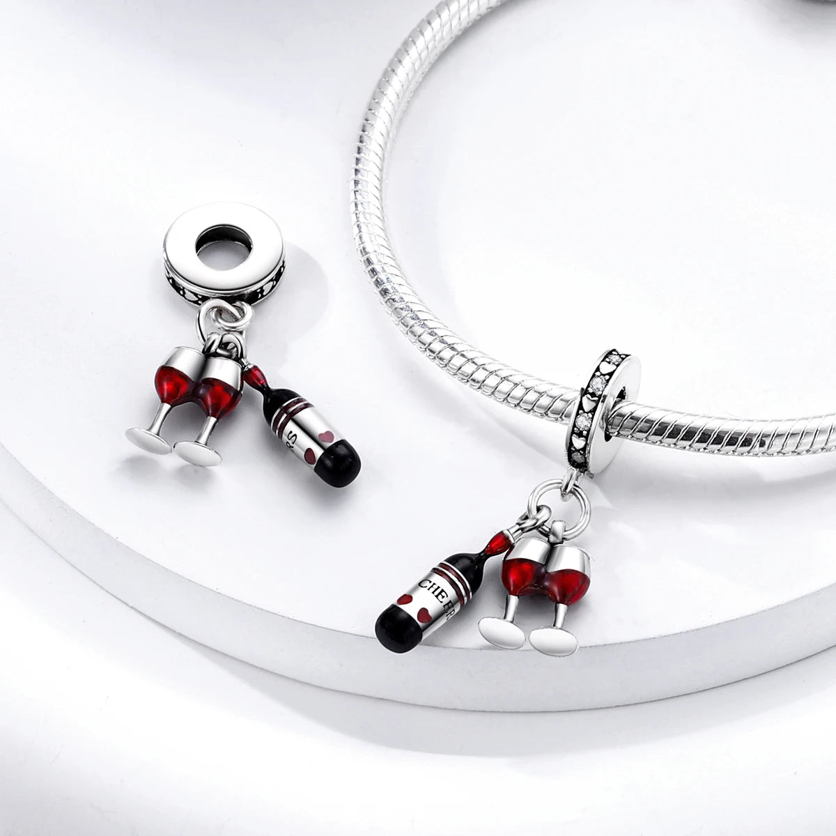 925 Silver Lipstick High Heels Charms For Lady Pendant Fit Original Bracelet DIY Ornament