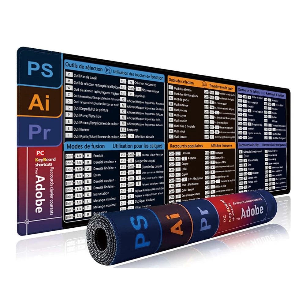 French Excel Shortcuts Mouse Pad Large Extended Office Computer Desk Mat Big Keyboard Mousepad With Stitched Edge Non-Slip Base