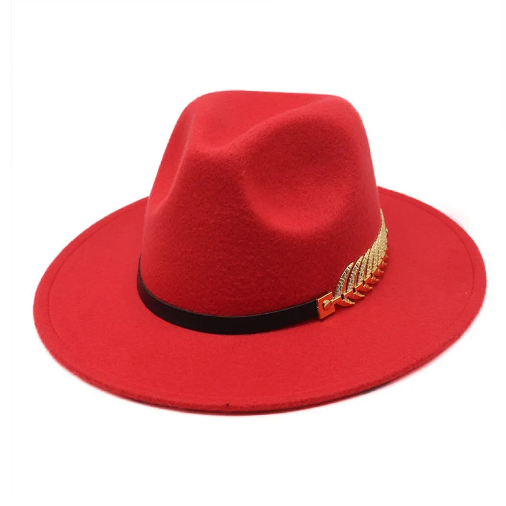 Large Brimmed Woolen Hats Formal Occasion Performance Cap Fedora Hat Jazz Hats Leaf Decoration British Vintage Hats