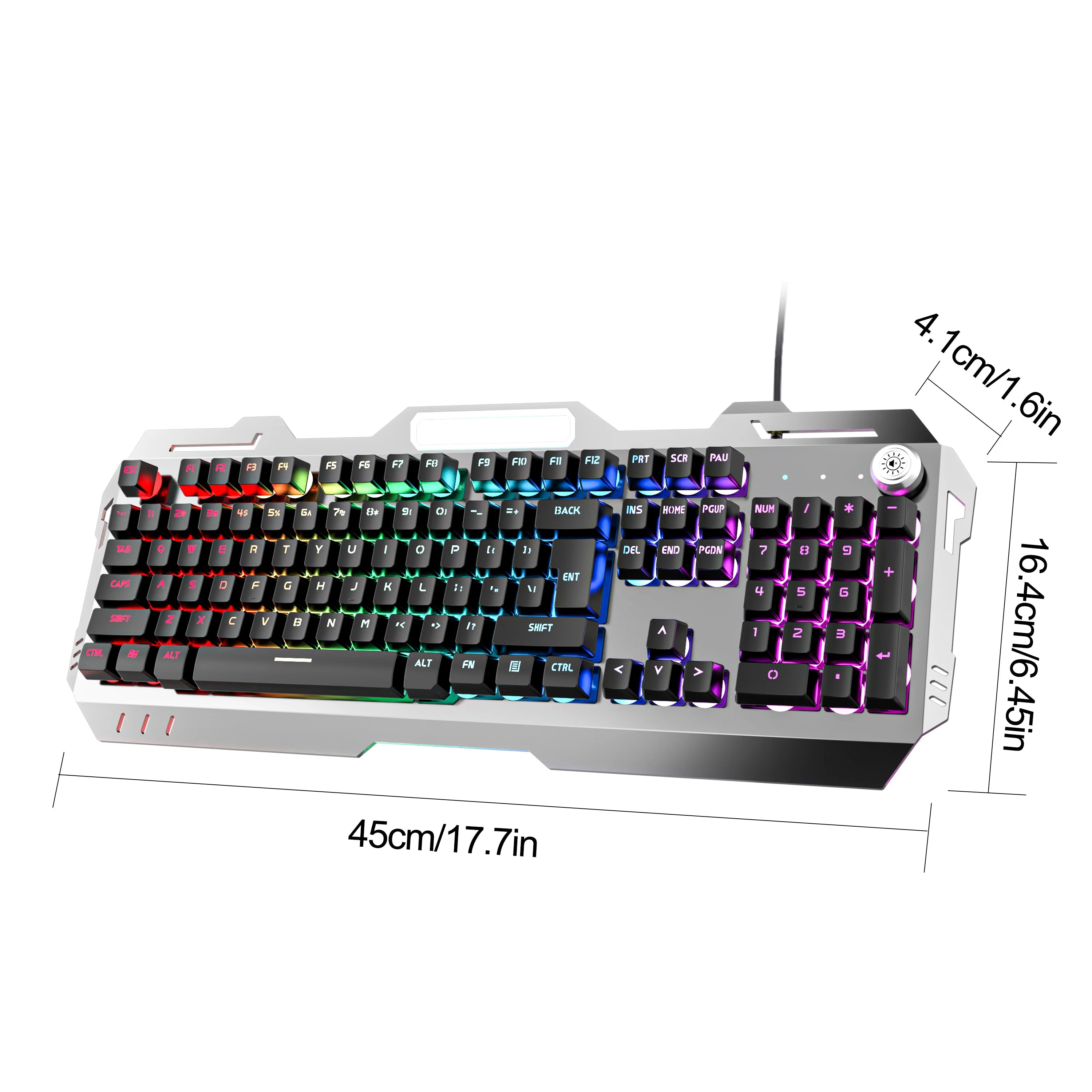 EWEADN GX810 Wired Membrane Keyboard, All-Metal Panel with Multimedia knob and mobile phone holder, for Games and Office(Black)