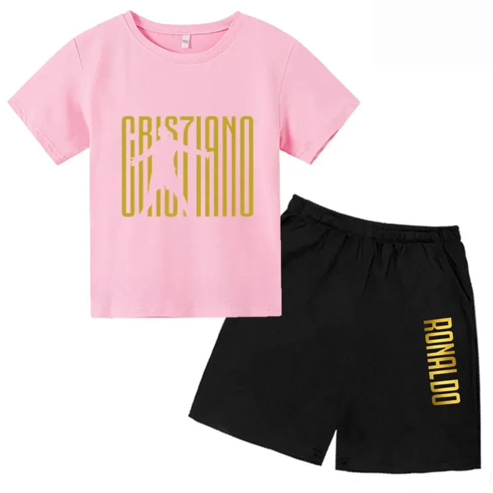 Summer CR7 Star Print Kids T-shirt Top and Shorts 2pcs Set Boys/Girls 3-13Y Children Clothes Sunshine Casual Fashion Sportsuit