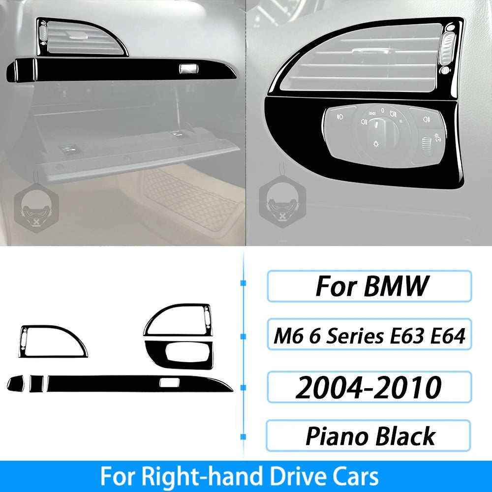 For BMW M6 6 Series E63 E64 2004-2010 Piano Black Gear Shift Air Outlet Window Lift Panel Set Car Interior Accessories Sticker