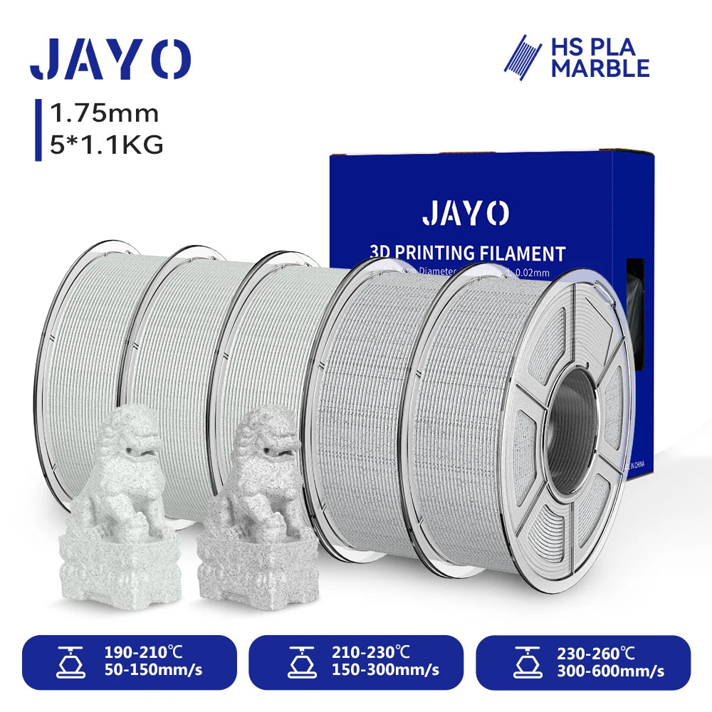 JAYO 5Rolls 3D High Speed Marble PLA/HS Matte PETG/HS PLA Filament 600mm/s High Speed 3D Printer Non-toxic Filament 1.1KG/roll
