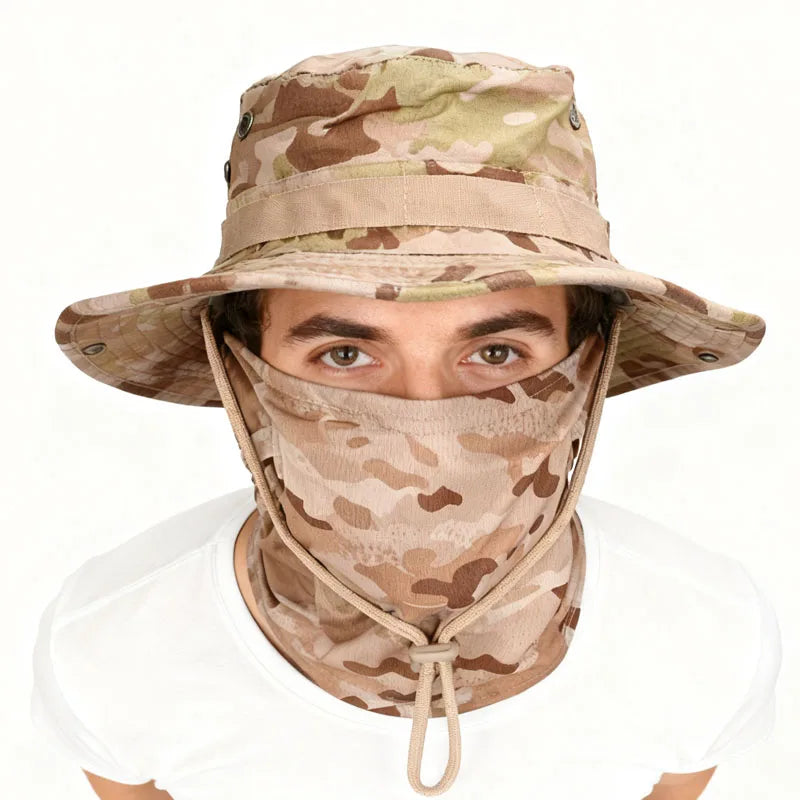 Camouflage Boonie Cap Balaclava Hat Suit Foldable Soft Hat Outdoor Hunting Fishing Wide Brimmed Hat Sunscreen Caps