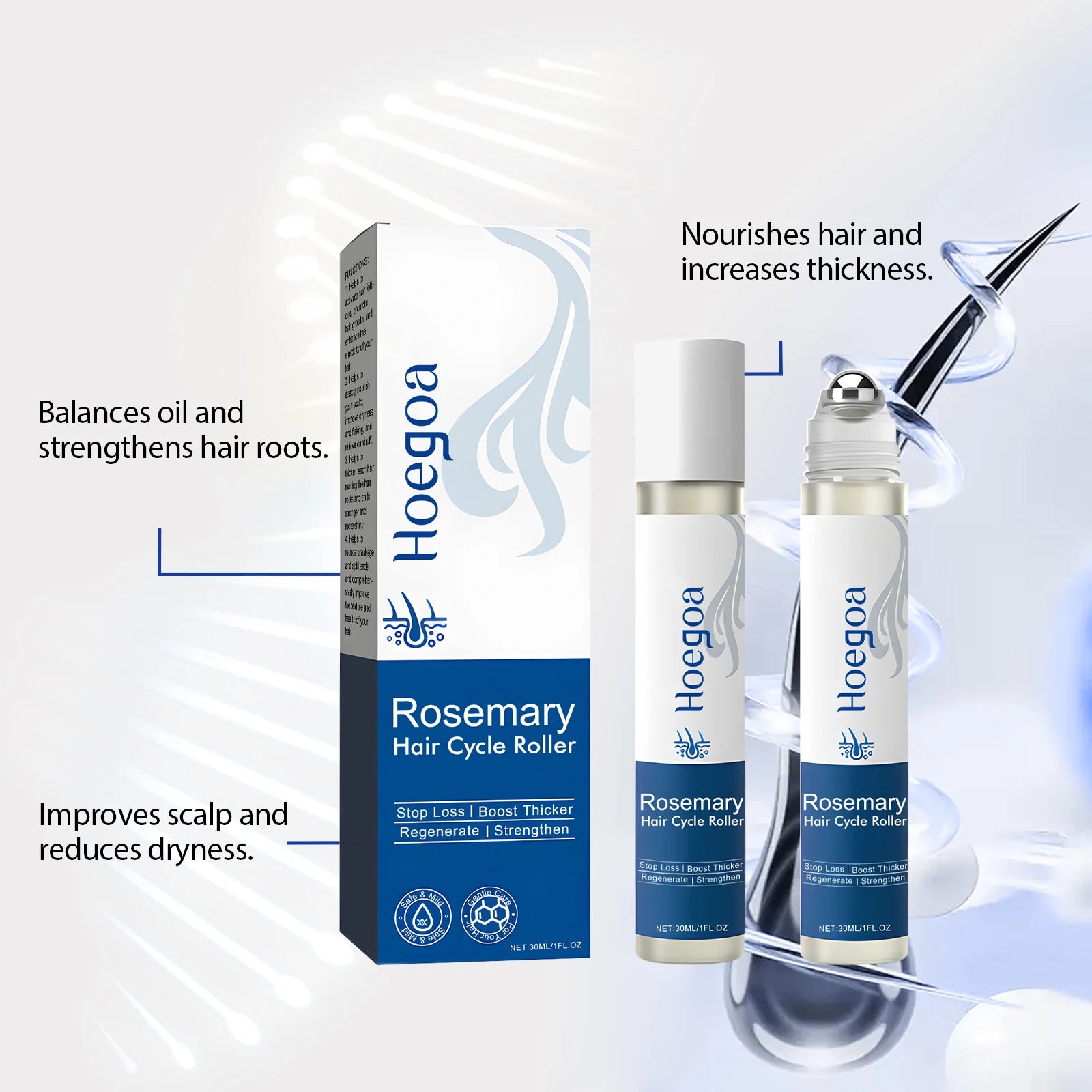 Rosemary Hair Serum Relax Scalp Stimulate Follicles Promote Hair Growth Roller Frizzy Split Ends Damaged Hair Repair Essence Oil
