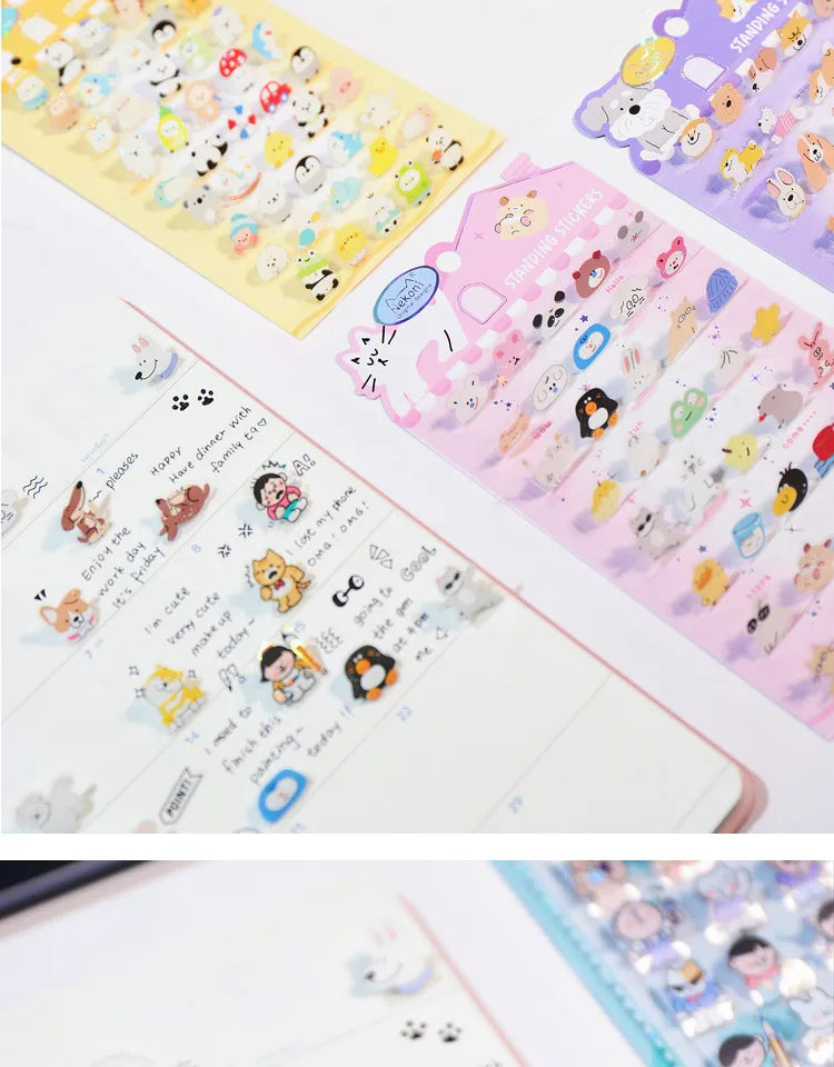 Korean Import NEKONI Fun 3D Standing Sticker Cartoon Character Animals Scrapbooking Diy Journal Cute Stationery Sticker Gift
