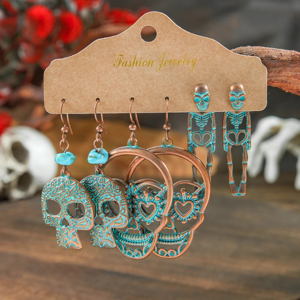 Halloween Dangle Earrings Set Creepy skull Face Mask Cobweb Imitation of Human Skeleton Creative Ear Jewelry Versatile Gifts
