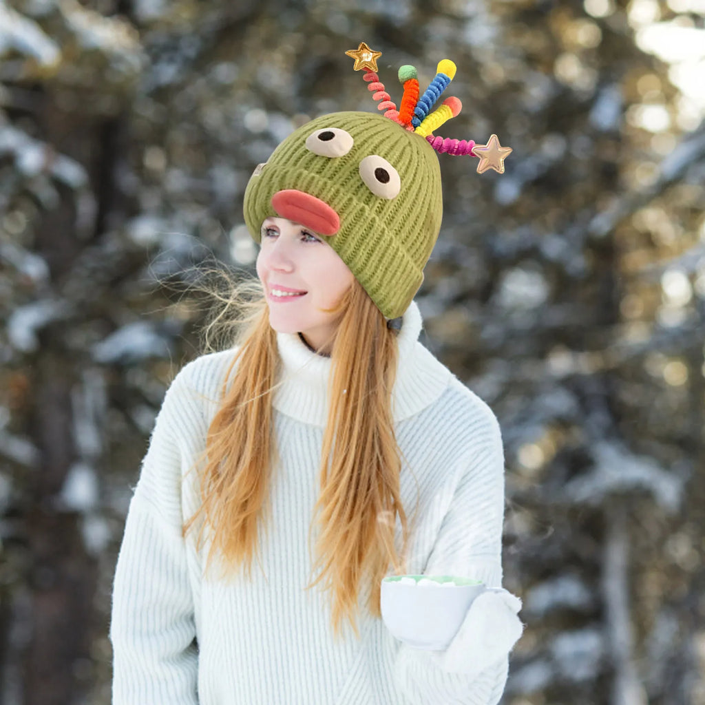 Women's Hat Funny Cartoon Sausage Mouth Wool Hat Knitted Ear Protectioned Hat Winter Warm Cute Big Head Cute Funny Hat