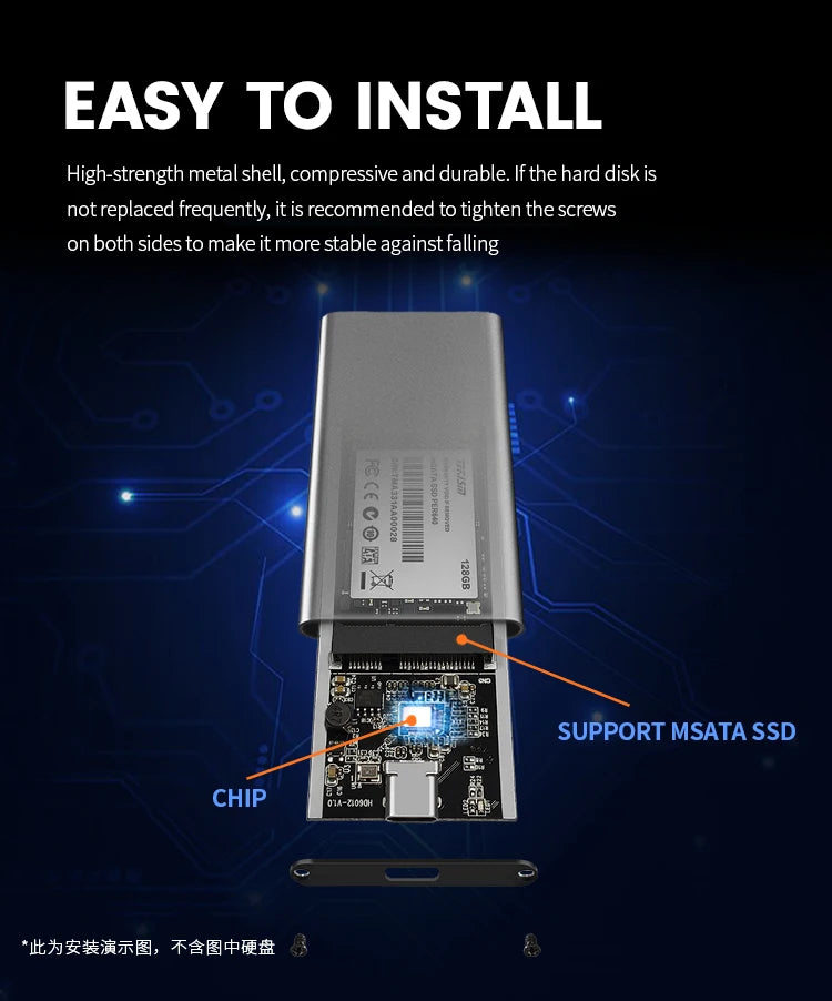 mSATA to USB 3.1 SSD Enclosure 5Gbps Aluminum Alloy mSATA Adapter Mini-SATA SSD to USB3.1 Type-C HDD Case for 1.8 inch Sata3 Box