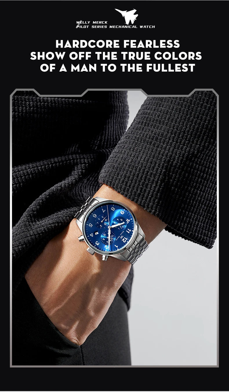 WM Watch Automatic Mechanical Watches Waterproof Multifunctional Business Men's Watches Watch Welly Merck Watch WM166M